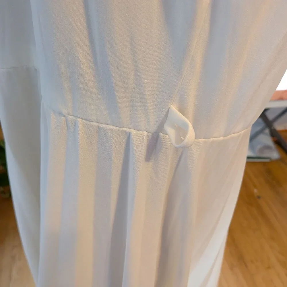 Vintage 80s White Midi Dress High Neck Button Front Victorian Pleated Size 12